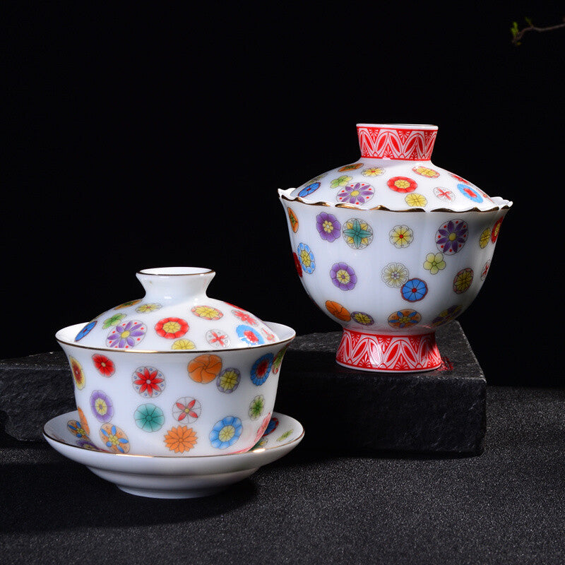 170ml Color Ceramic Pottery Sancai Covered Bowl Tea Cup Handmade Pottery Gaiwan