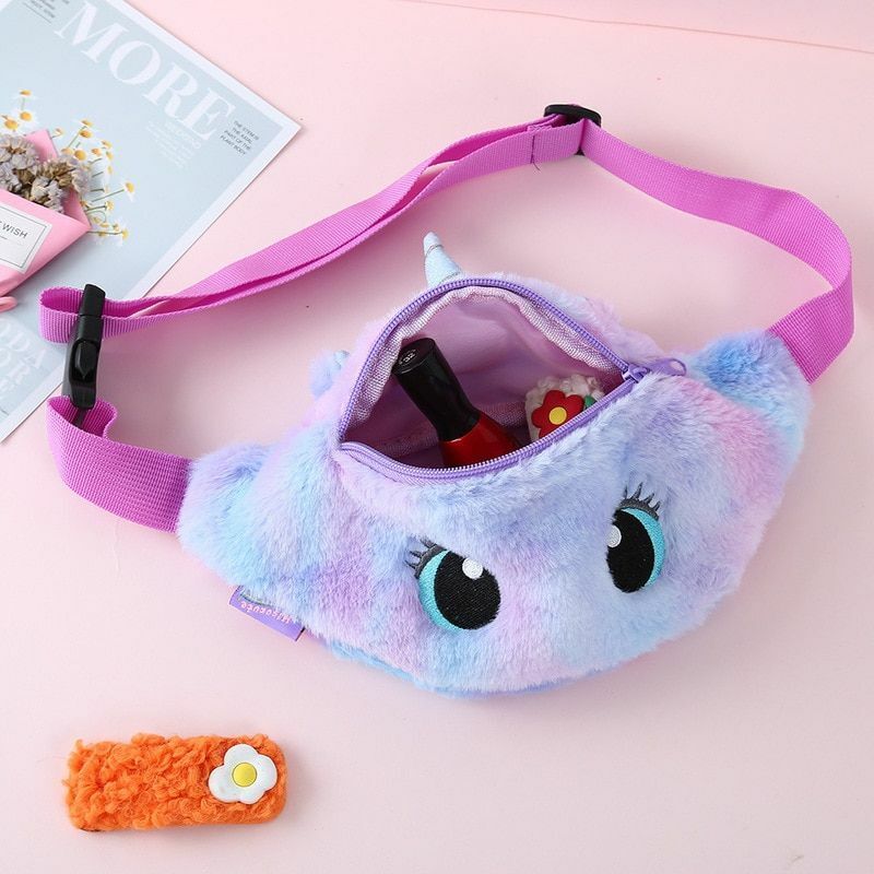 Children's Pack Unicorn Fanny Girls Waist Bag Plush Toy Belt Color Cartoon Purse