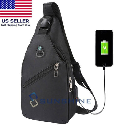 Anti-Theft Sport Sling Shoulder Bag USB-Charging Crossbody Bags Chest Daypack