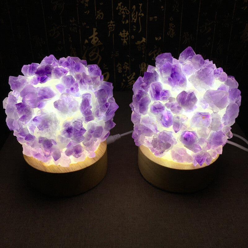 1PC Natural Amethyst light lamp Geode Quartz Cluster Crystal Healing