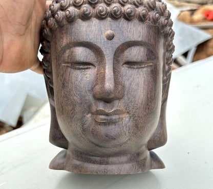 8.3" Natural Agilawood Carved Sakyamuni Buddha Head Statue Buddhism Collect