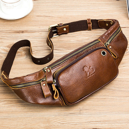 Men's Outdoor Genuine Leather Retro Waist Fanny Pack Crossbody Sling ShoulderBag