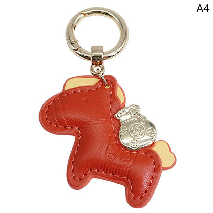 Leather Charms Bag Pendant KeyChain Cartoon Horses Keyring Cute Animal Ornament