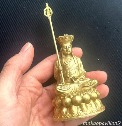 Brass Ksitigarbha Bodhisattva Statue Buddhist Altar Figurine Home Shrine Decor