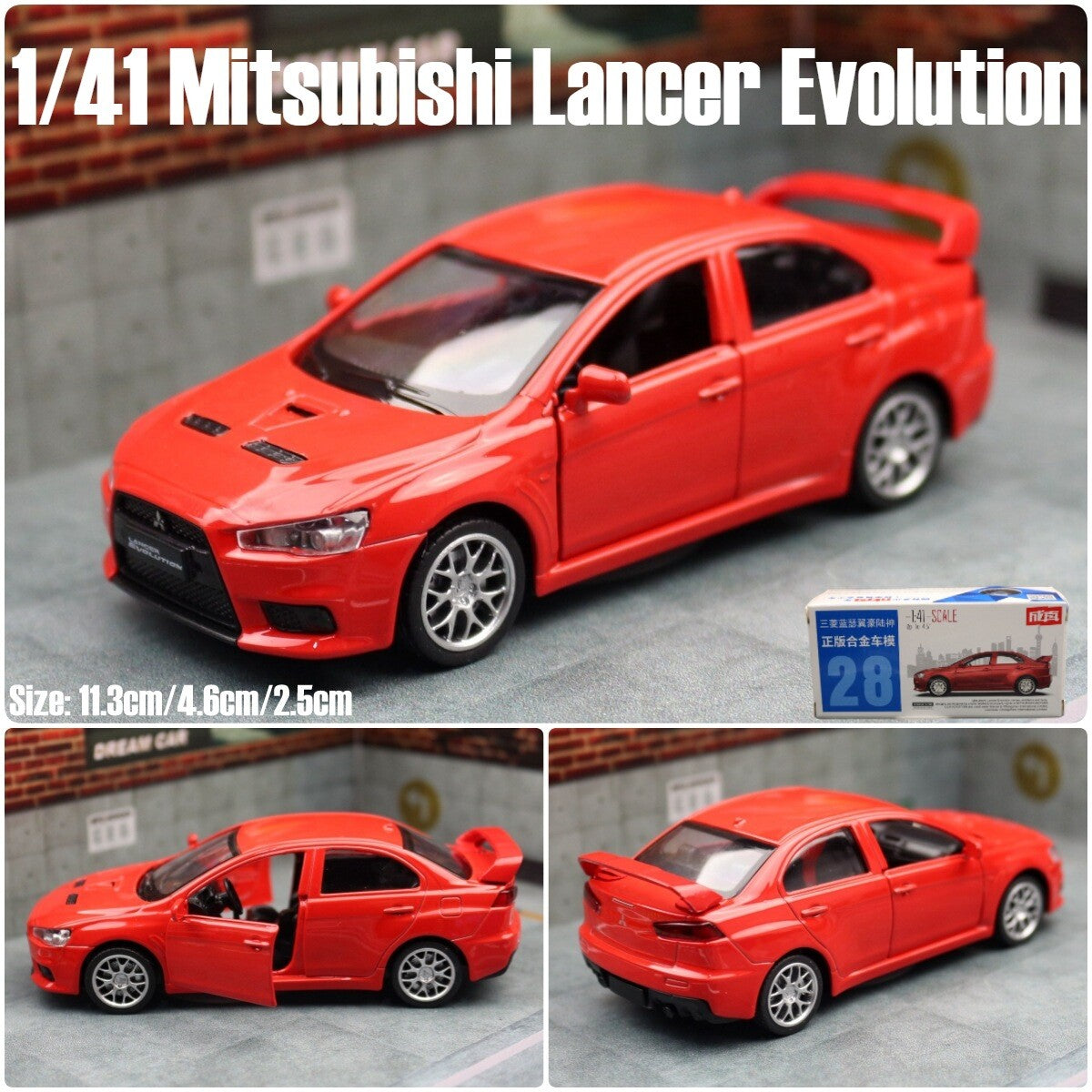 1:41 Diecast Mitsubishi Lancer EVO Metal Car Model Toy Pull Back Door Open Gift