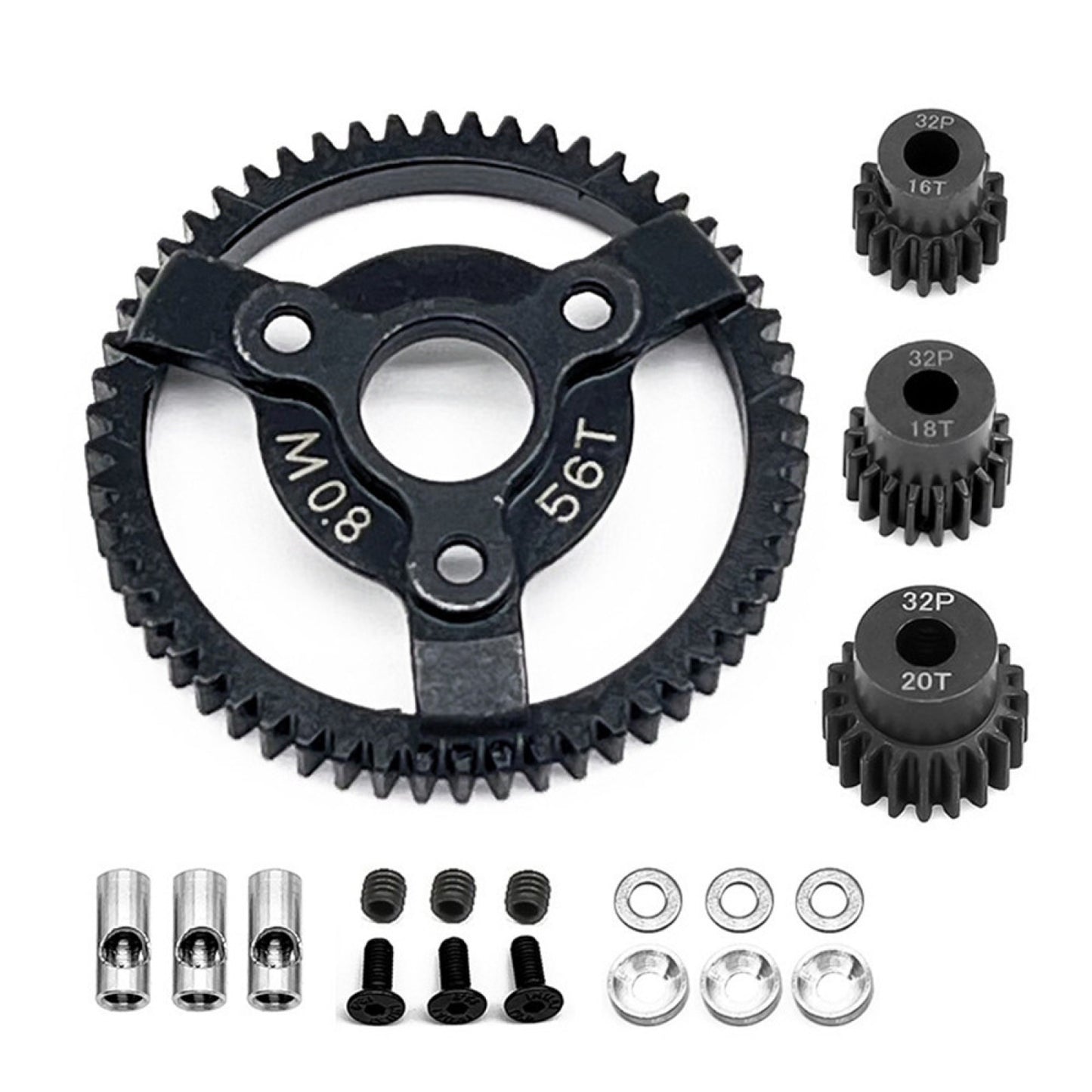 0.8M 32P Spur Gear 56T+16T+18T+20T For Traxxas Slash 2WD VXL XL-5 Bandit 1/10 F