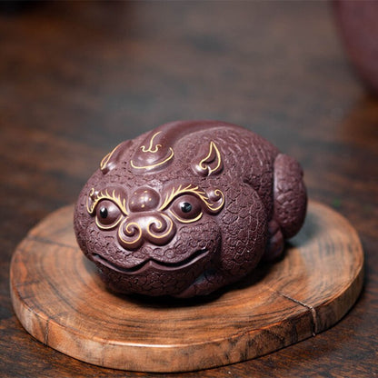 3.74" Chinese Yixing Handmade Purple Clay Tea Pet Statue Ornaments Tea Figurine