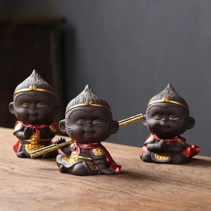 1PC Handmade Purple Clay Monkey King Figurine Tea Play Tea Pets Tea Table Decor