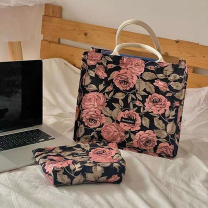 Vintage Tote Bag Rose Print Luxury Handbag Large Shopping Bags 36.5*32.5*16 CM