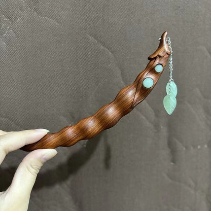 Vintage Red Sandalwood Pea Hairpin Chinese Style Tassel-free Bun Stick
