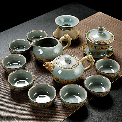 Chinese Kungfu Tea Set Porcelain Crackle Glaze Geyao Tea Pot Gaiwan Tea Cup New