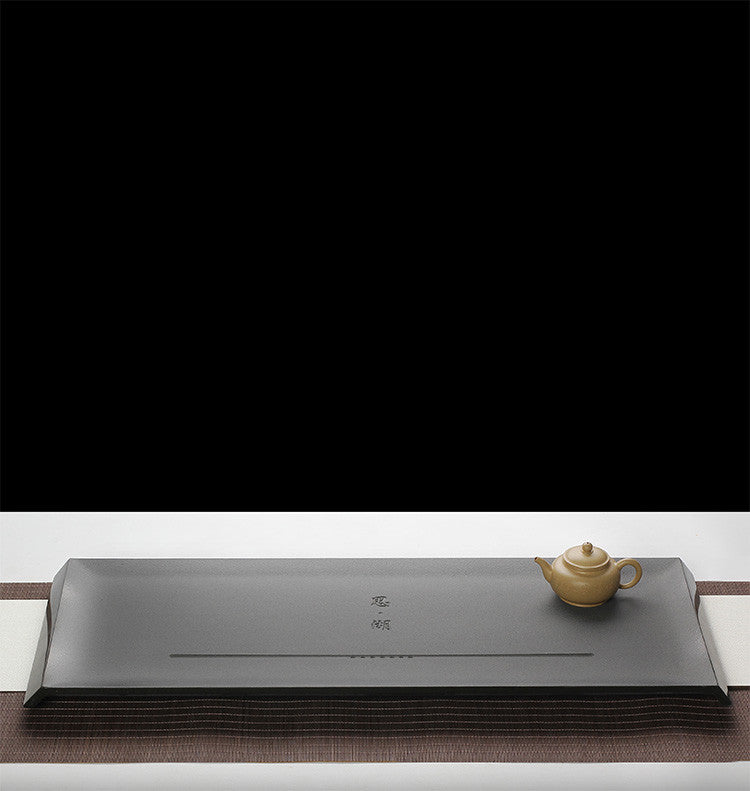 Complete Stone Weighted Tea Tray Chinese Words Carved Black Stone Tea Table Big