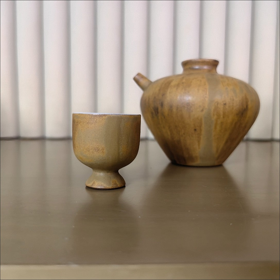 Rustic Ceramic Sake Set 150ml - Pot & Cup For Single Serving