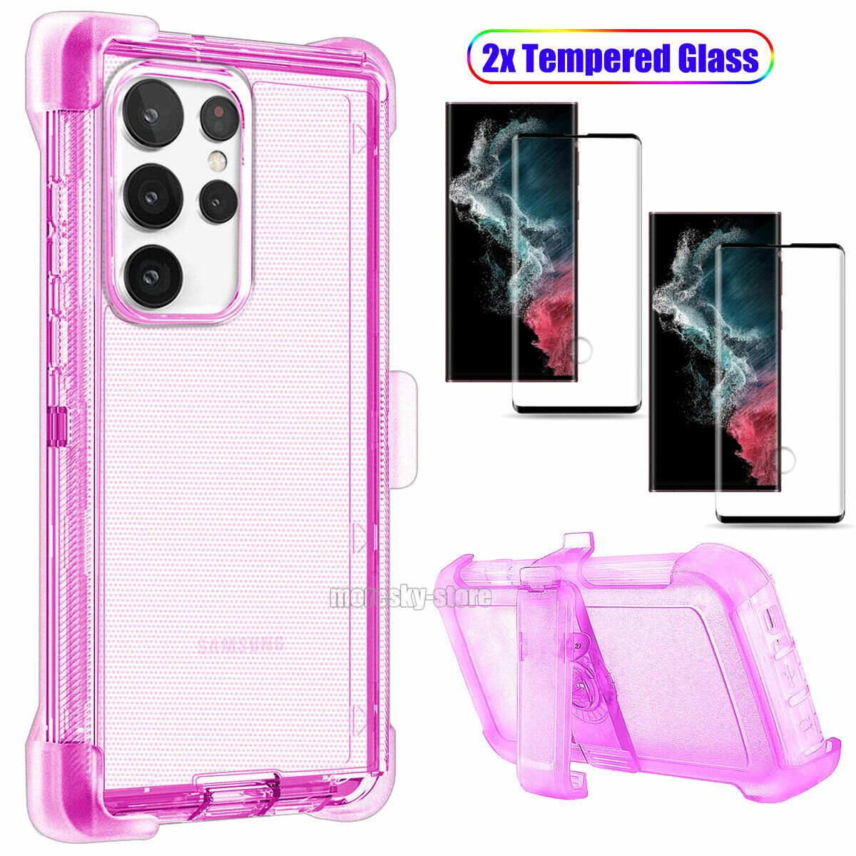 For Samsung Galaxy S22 S22+ S22 Ultra Clear Case w Clip Holster Belt Stand Cover