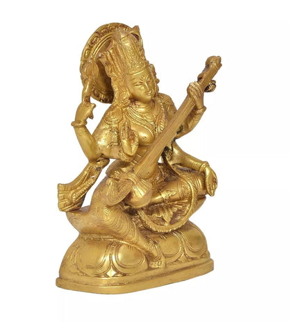 Brass Hindu Goddess of Knowledge Saraswati Idol Statue Figurine Sculpture