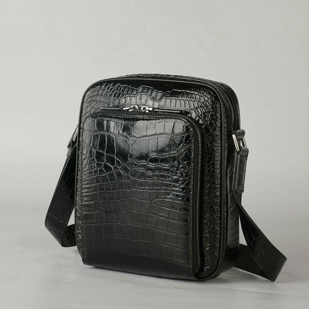 Handcrafted Alligator Crocodile Skin Leather Men's Shoulder Messenger Luxury Bag