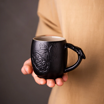 Relief Lotus Ceramic Tea Cup with Handle 190ml