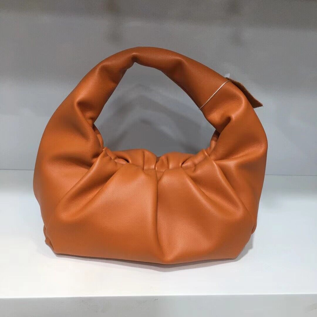 Small Mini Real Leather Ruched Tote Pouch bag Purse Clutch Clip on Top Handle