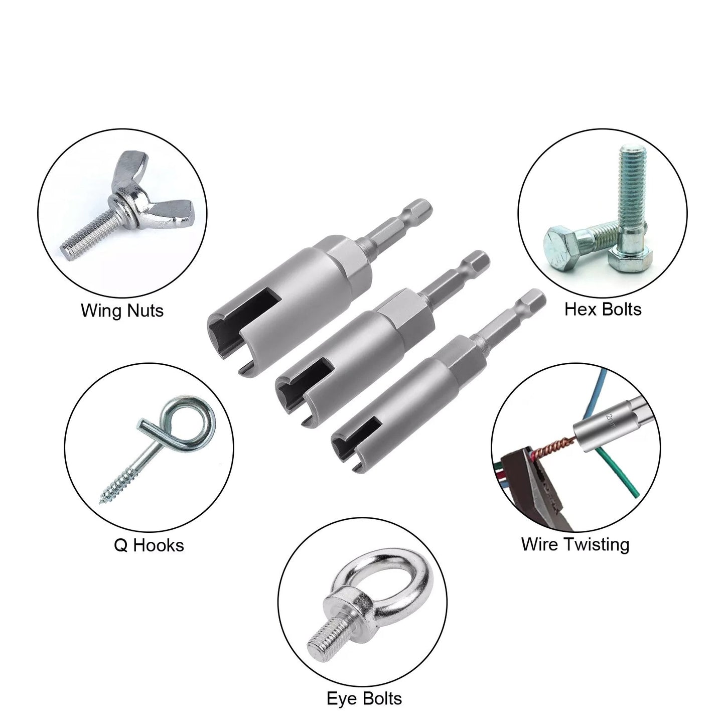 3 Sizes Power Wing Nut Driver Hook Drill Bits Socket Wrench Tool 1/4" Hex Shank