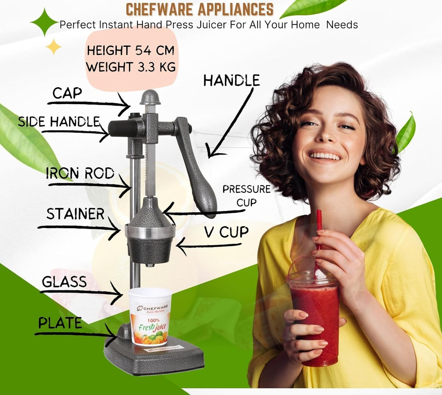 Manual Fruit Juicer Commercial Grade Citrus Orange Lemon Juice Squeezer Machine