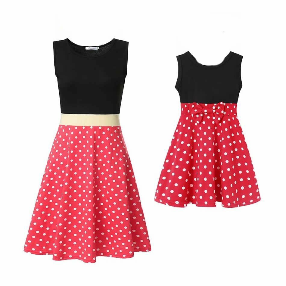 Mother Daughter Dresses Girl Dots Swing Casual Sundress Tunic Halloween Clothes