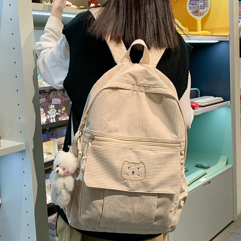 Corduroy Backpack Student Schoolbag Traveling Shoulder Bags 29*12*41cm Pink Blue