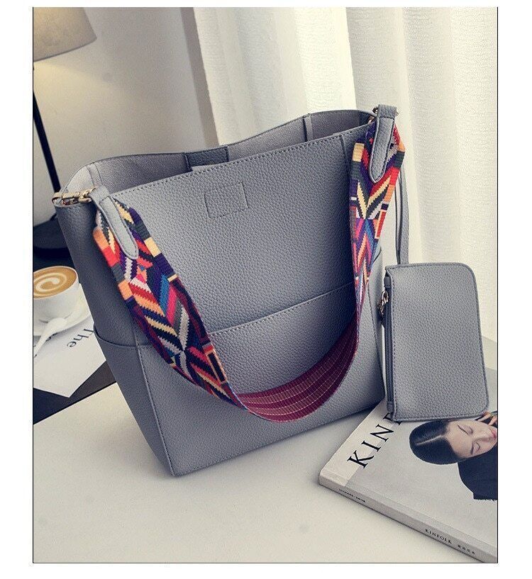 Women Handbag Colorful Strap Shoulder Bag PU Leather Crossbody Bags