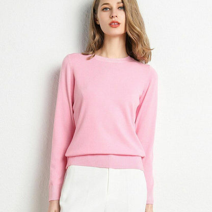 Women Sweater Clothes Solid Round Neck Jumper Long-sleeved Knitted Pullovers