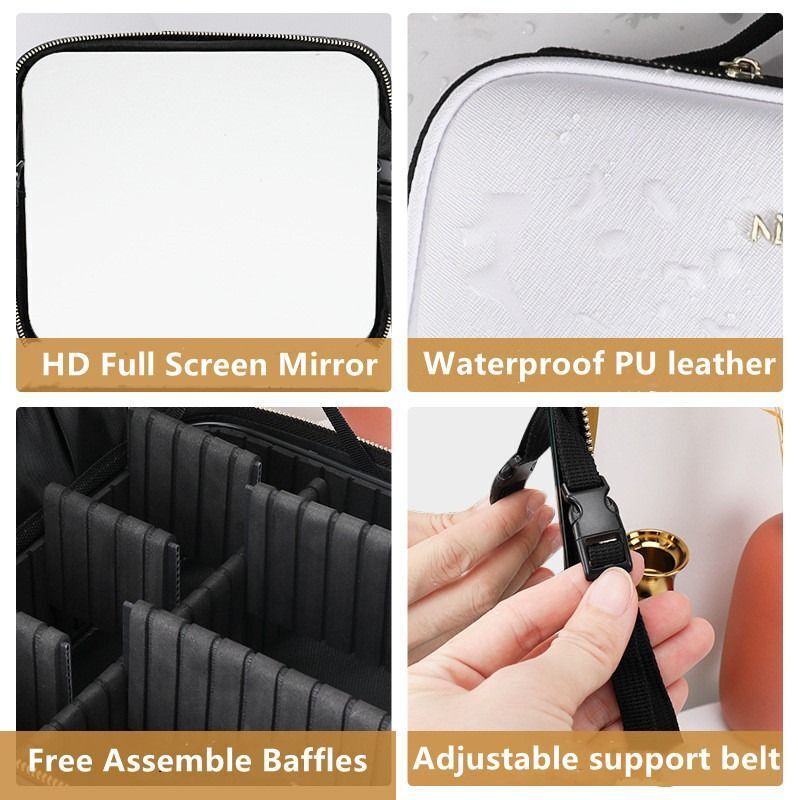 Lighted Cosmetic Case Mirror LED Cosmetic Bag Big Makeup Storage Box 26*11*23 CM