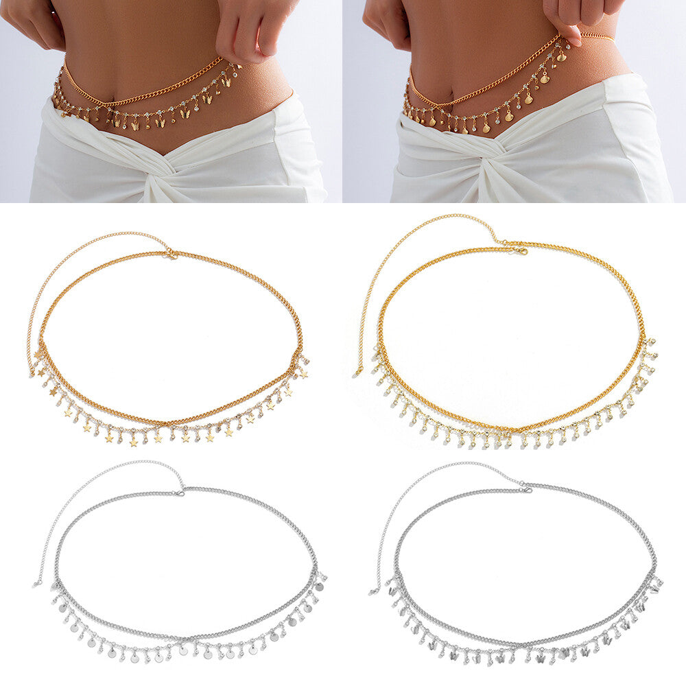 Waist Chains Rhinestone Star Tassel Pendant Waist Belly Belt Tassel Body Chain