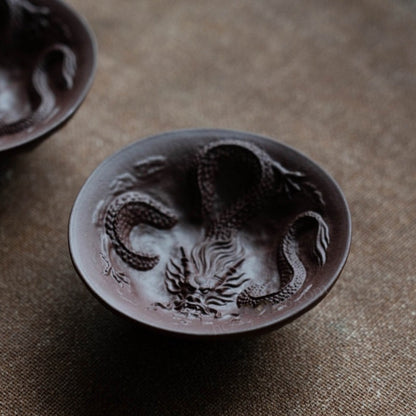 Full Handmade Tea Cup Dragon Carved True Yixing Zisha Purple Clay Master Cup New