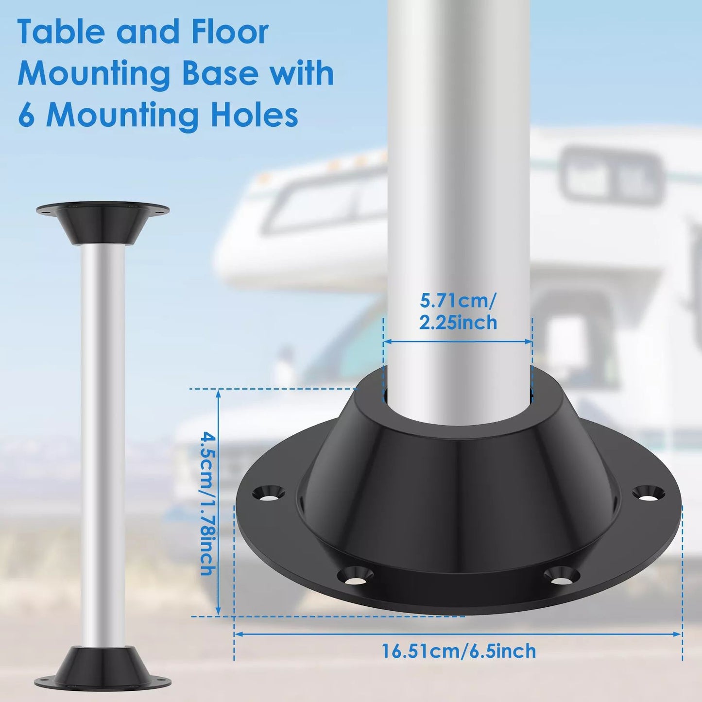 RV Table Bases Aluminium Floor Fixed Mount Pedestal Replace Kits Camper Black