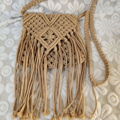 Retro Tassel Macrame Crossbody Bag Boho Vacation Purse