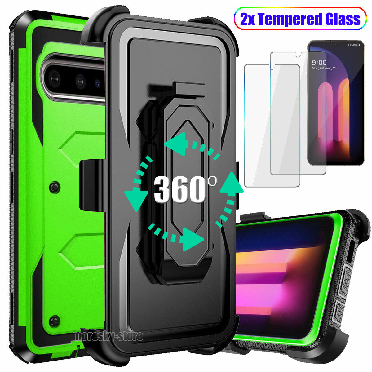 Case For LG V60 ThinQ 5G Clip Belt Stand Rubber Cover / Tempered Glass Protector