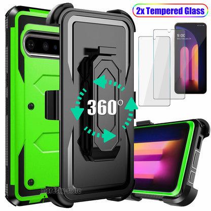 Case For LG V60 ThinQ 5G Clip Belt Stand Rubber Cover / Tempered Glass Protector
