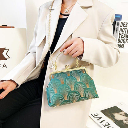 Vintage Green Fashion Bags Shell Lock Tote Handbags Purses 120 CM Chain Strap