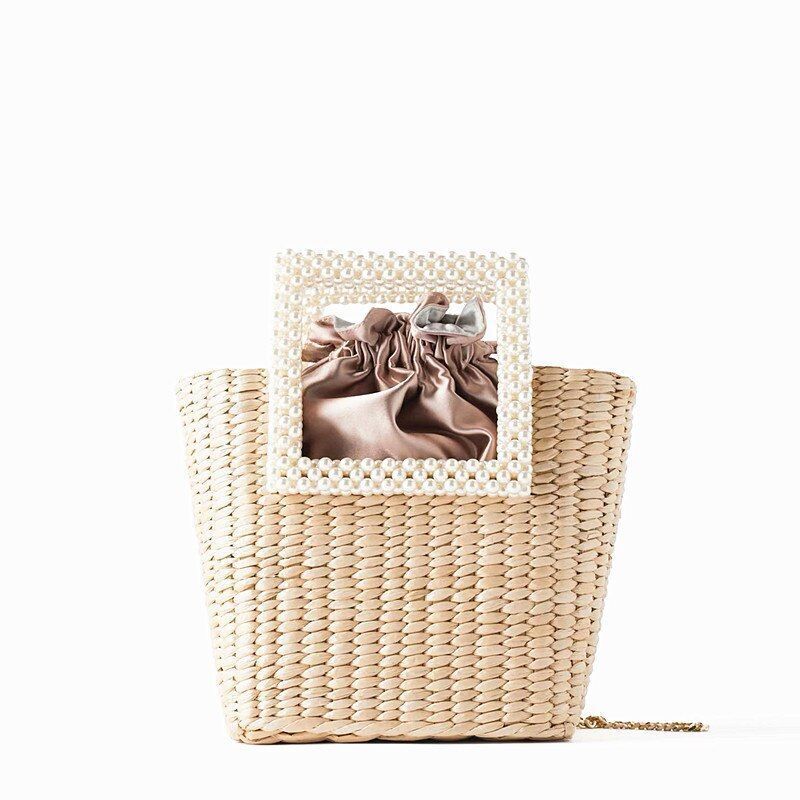 Summer Pearl Hand-woven Straw Bag Bohemian Travel Grass Woven Decoration Purse