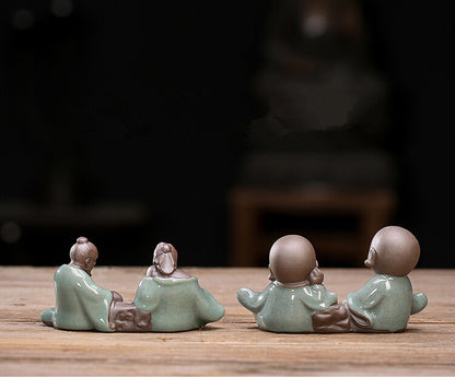 Creative Tea Pet Kids Playing With Chess Statue Porcelain Tea Play Home Deco.