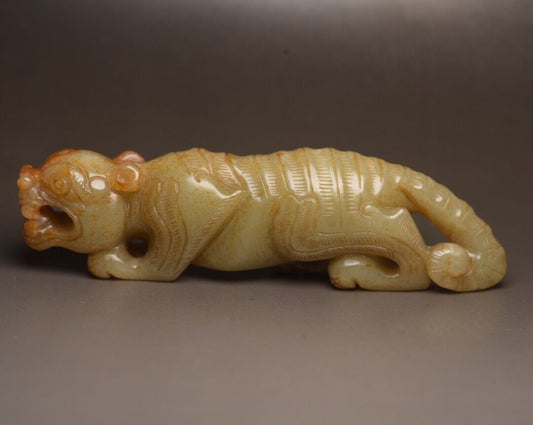 Collection Chinese Natural Hetian Jade Carved Tiger Statue Nice Figurines Rare