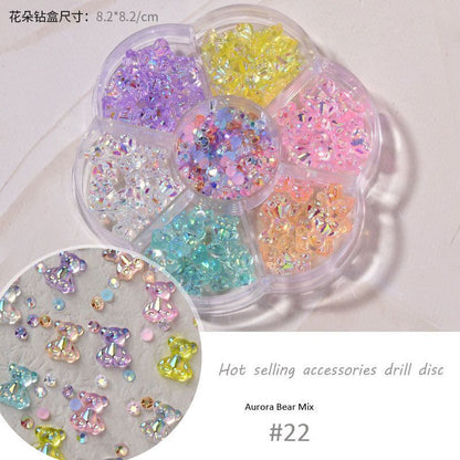 Nail Art Decor 7Grid Mixed-Styles Butterfly Bear Rhinestones 3D Glitter Crystals