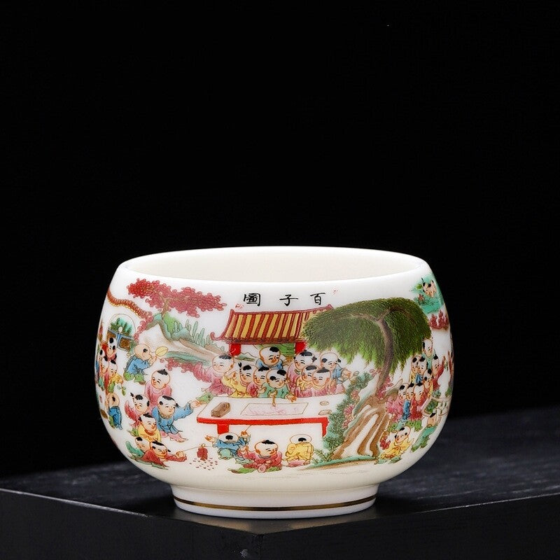 200ml Mug Fat Mutton Jade Porcelain Tea Cup Chinese Kungfu Master Cup Painted
