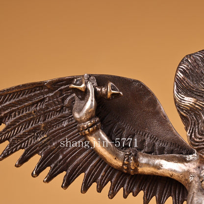 8.4"Xizang Temple Bronze silver Redpoll Winged Garuda Bird Eagle Buddha Statue