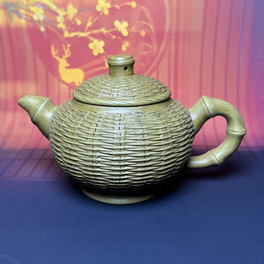 Vintage Chinese Yixing Purple Clay Teapot Zisha Ceremony Carving Bamboo Teaware