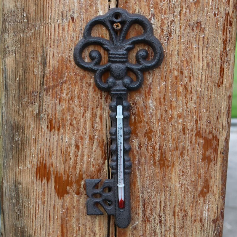 Home Wall Decoration Courtyard Decor Cast Iron Rake Key Thermometer 9.2x1x23.3cm