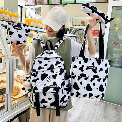 4PCS Set Backpacks Nylon Waterproof Schoolbag Traveling Bags 43*12*28 CM Black