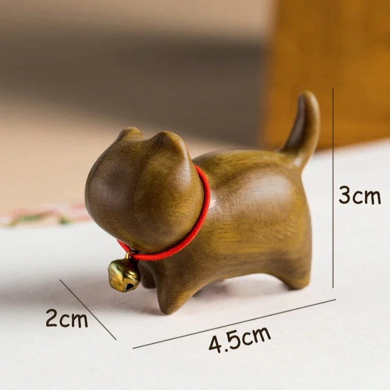Small Size Natural Wood Cat Hand Carved Wooden Decoration Crafts Accessorie