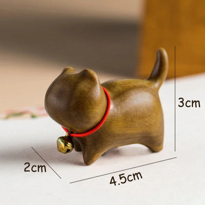 Small Size Natural Wood Cat Hand Carved Wooden Decoration Crafts Accessorie