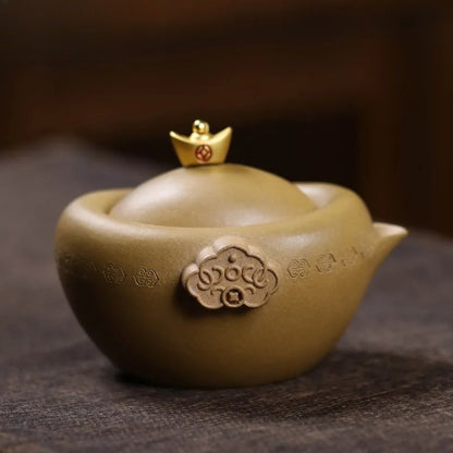 100ml Yixing Purple Clay Handcarved Ingot Pot Tea Kettle Chinese Retro Teaware