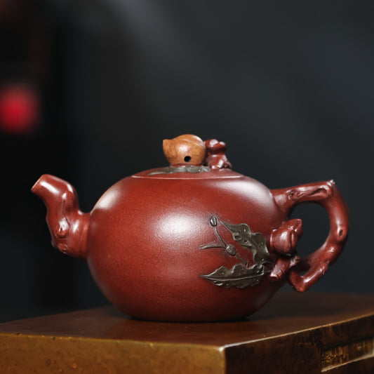 Yixing Zisha Teapot 550ml Handmade Peach Shape Qingshui Clay Kung Fu Pot