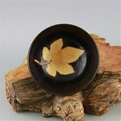 4.3" Pretty Chinese Jizhou Kiln Porcelain Maple Leaves Bowl Teabowl Tea-Things